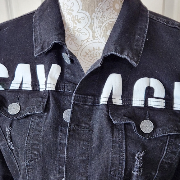 Spark Premium Black Denim Savage Distressed Jacket size Medium - Picture 8 of 11
